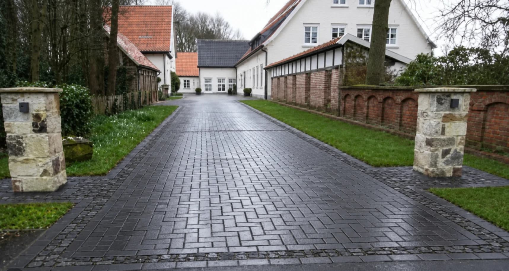 Dunkle Pflastereinfahrt – Originalarbeit von Flitz GaLa-Bau