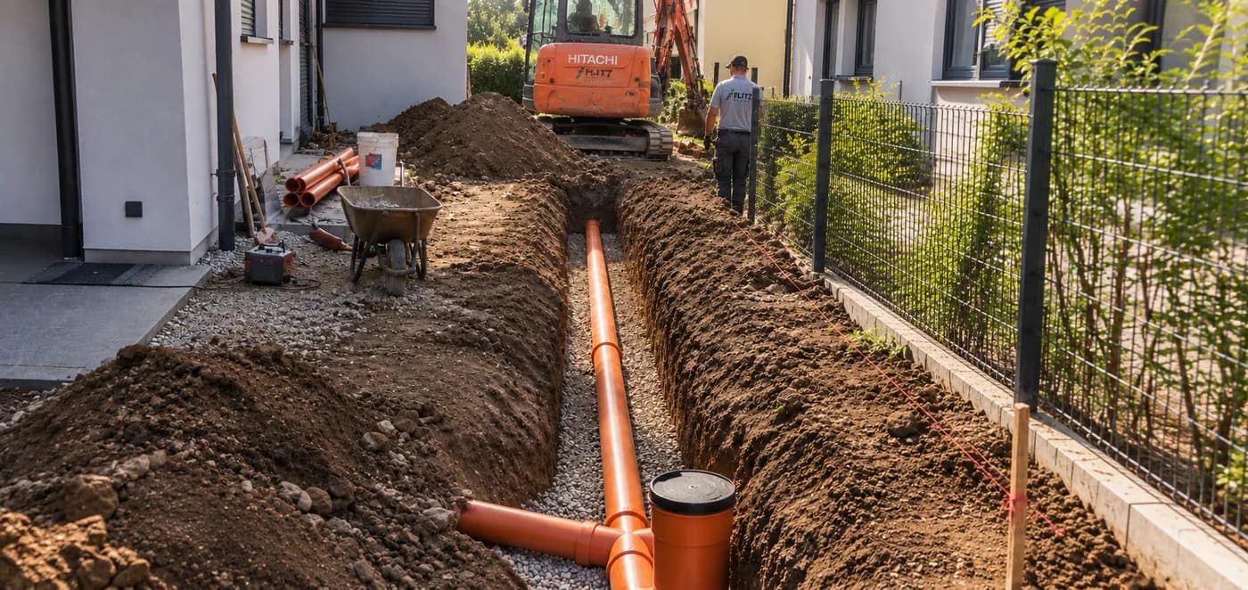 Einblick in die Gartenplanung auf einer Baustelle